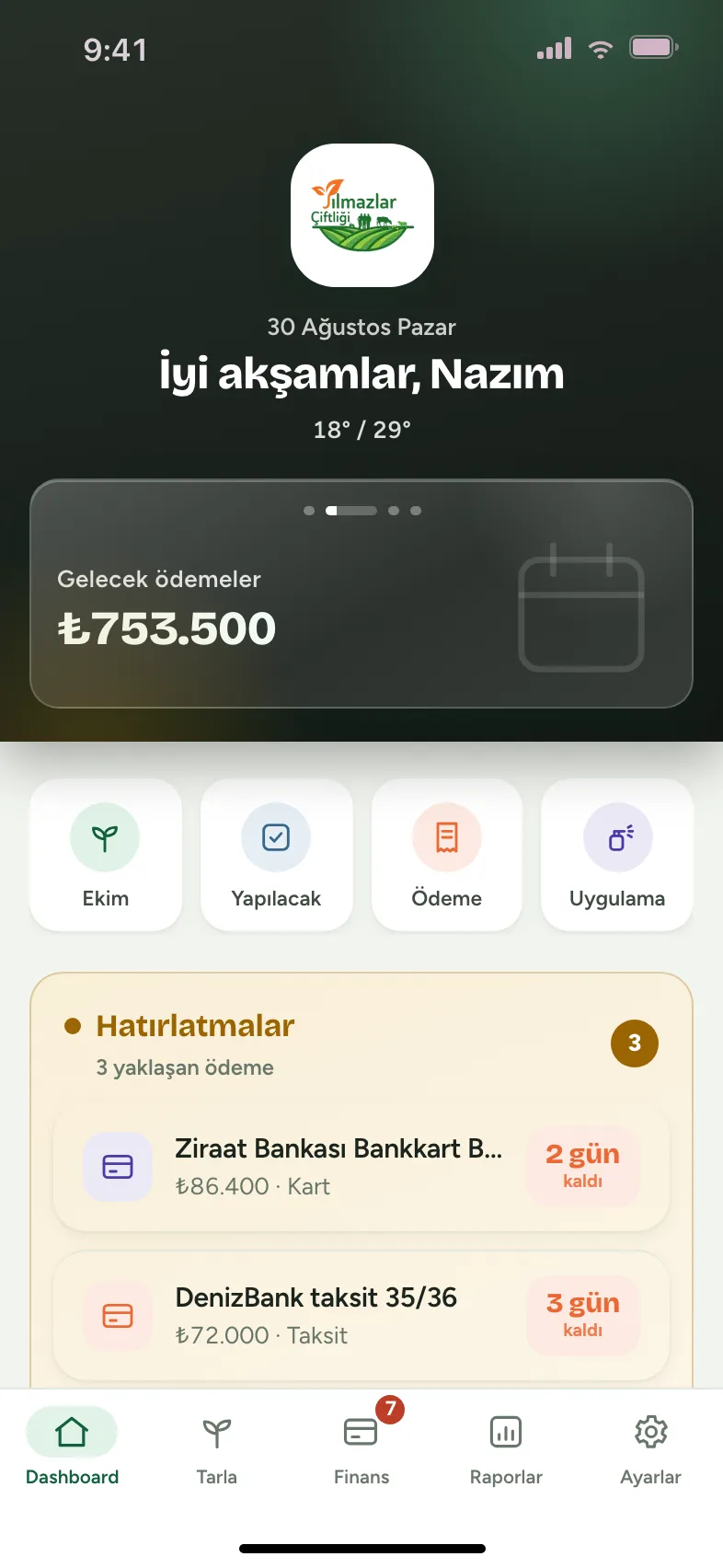 Ana ekran hatırlatmaları